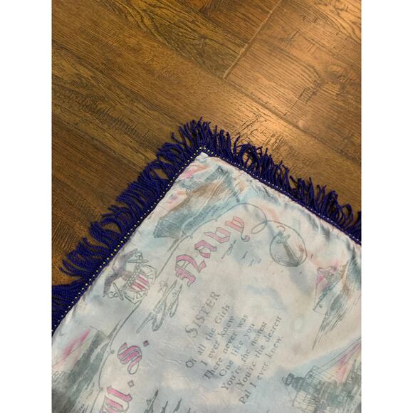 Vintage WW2 U.S. Navy Sweetheart Souvenir Satin Fringe Pillowcase - Blue Sister - Picture 5 of 11